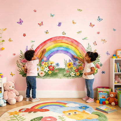 Watercolor Rainbow Wall Decals: Removable Peel-and-Stick Floral Stickers