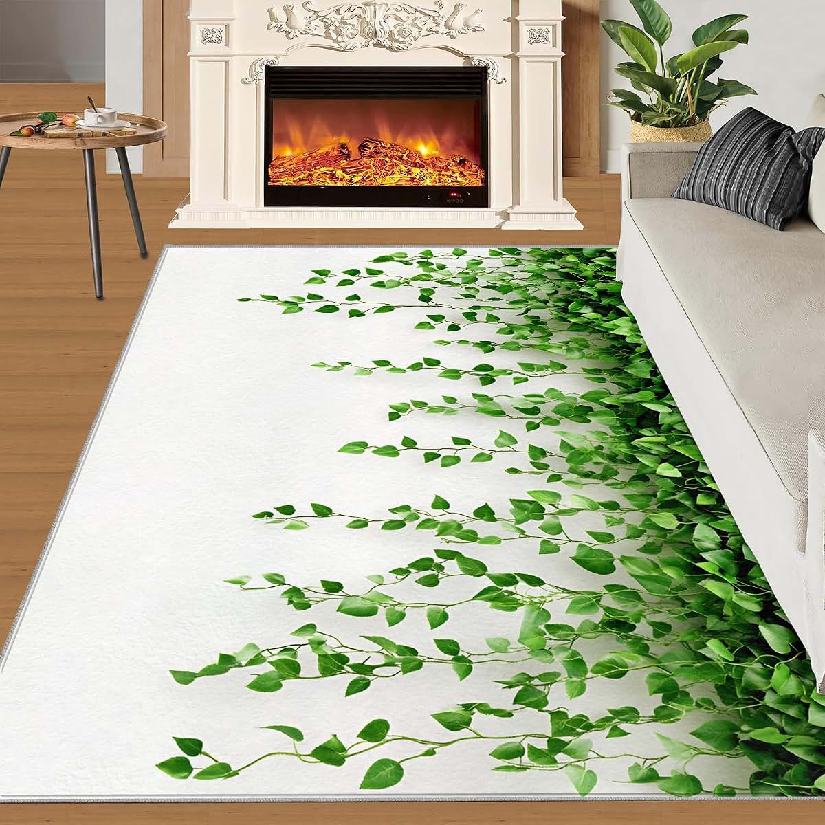HYGIUID Green Eucalyptus Area Rugs 4x5 - Watercolor Botanical Elegance Rug for Entryway, Nature Leaf Washable Entry Way