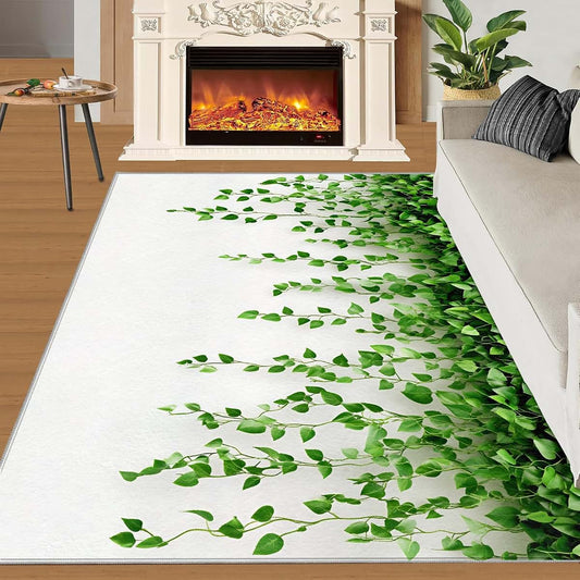 HYGIUID Green Eucalyptus Area Rugs 4x5 - Watercolor Botanical Elegance Rug for Entryway, Nature Leaf Washable Entry Way