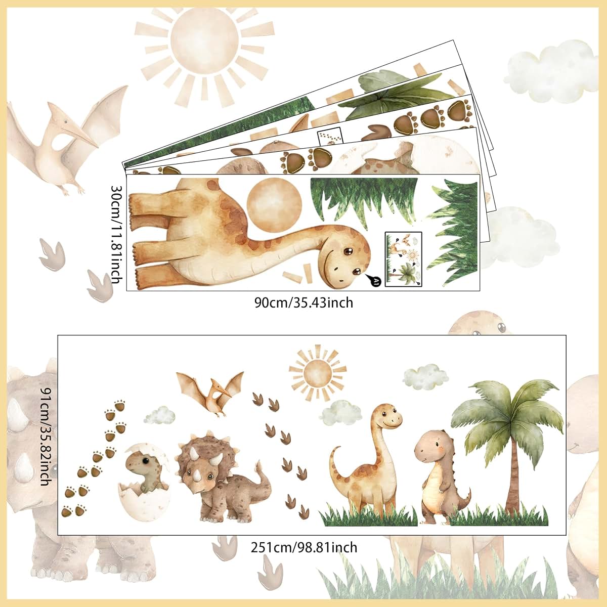 Dinosaur Wall Decal Set for Nursery and Kids Room Decor