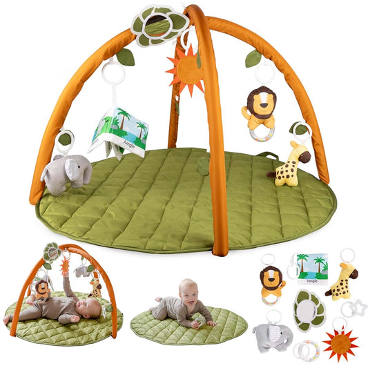 Snap Pea Baby Company SnapPea Baby Activity Mat. Jungle Baby Play Gym Mat, Tummy Time Mat with 8 Baby Toys and Handle.