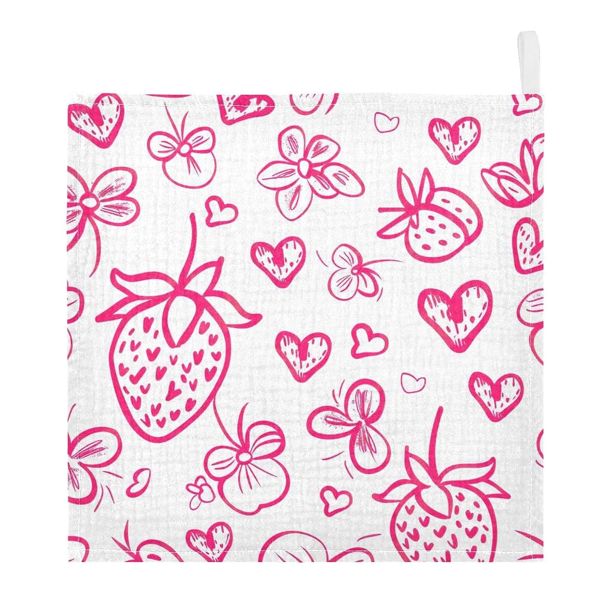 Yettasbin Strawberry Muslin Baby Washcloths, 4 Layers, 3 Pack