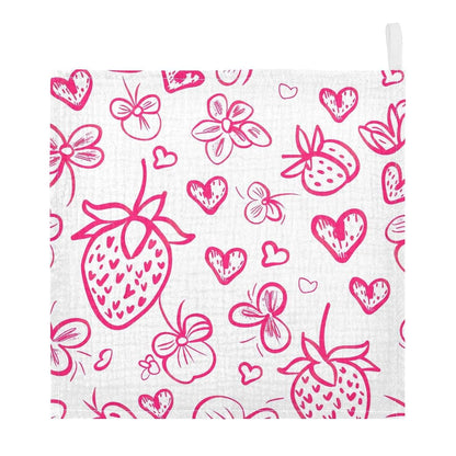 Yettasbin Strawberry Muslin Baby Washcloths, 4 Layers, 3 Pack