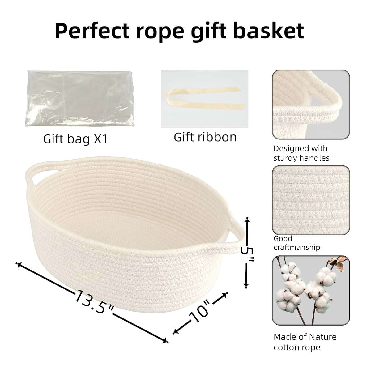 JUNBOLE Baby Gift Basket with Gift Bag and Ribbon, Empty to Fill, White (photo 2)