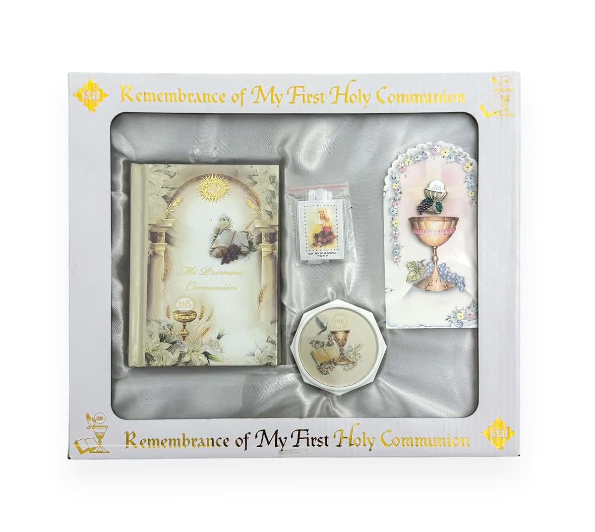 GCK Recuerdo de Mi Primera Comunion Box Gift 5 Pc Set for Boys or Girls Catholic Religious Gift Unisex