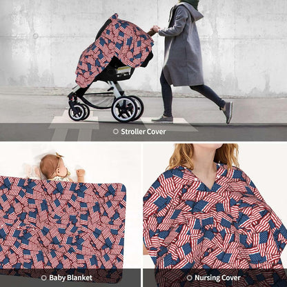 YonaJeik Patriotic American Flag USA Lover Baby Car Seat Canopy Cover Multi Use Shower Gift, Nursing Cover for Mom (photo 3)
