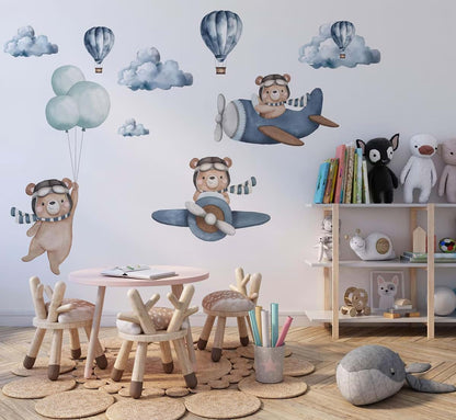 Art In Colors Bear & Airplanes Wall Stickers For Kids Nursery