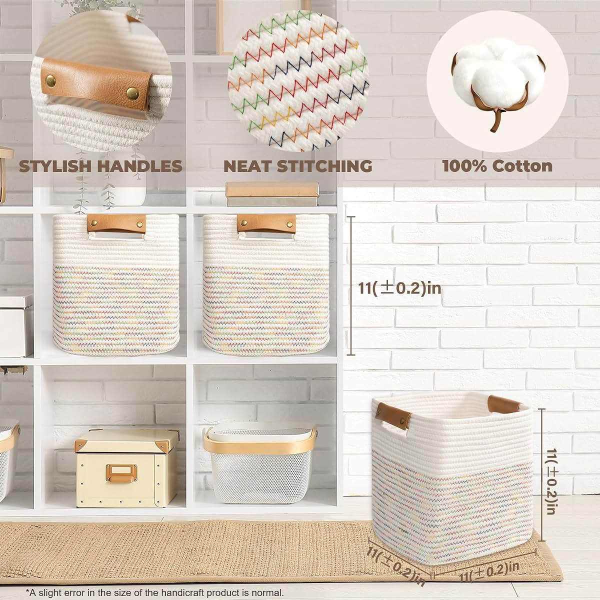 BabyOneStop Danpinera 11-Inch Woven Cotton Storage Cubes, 3-Pack