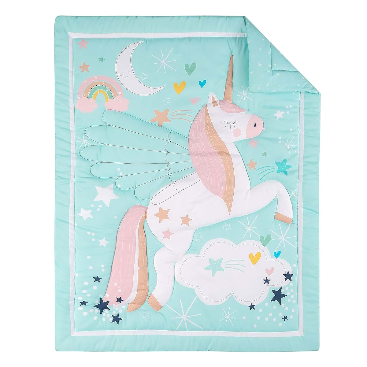 JAHbaby 3-Piece Unicorn Nursery Crib Bedding Set, Cotton Polyester, Blue Pink