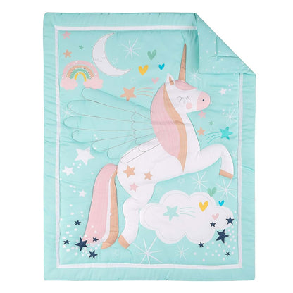JAHbaby 3-Piece Unicorn Nursery Crib Bedding Set, Cotton Polyester, Blue Pink