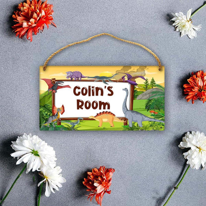 CUSDECOR Personalized Cartoon Dinosaur Room Door Sign Girls Boys Bedroom Wall Decor Custom Name Kid Toddler Baby