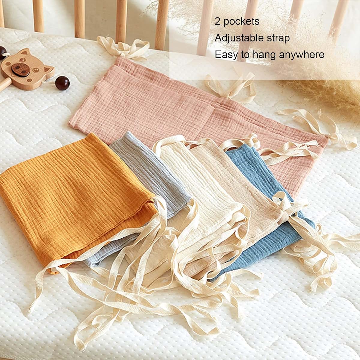 Poenvfpo Baby Crib 2 Pocket Hanging Storage Bag With Adjustable Straps In Turmeric (photo 4)