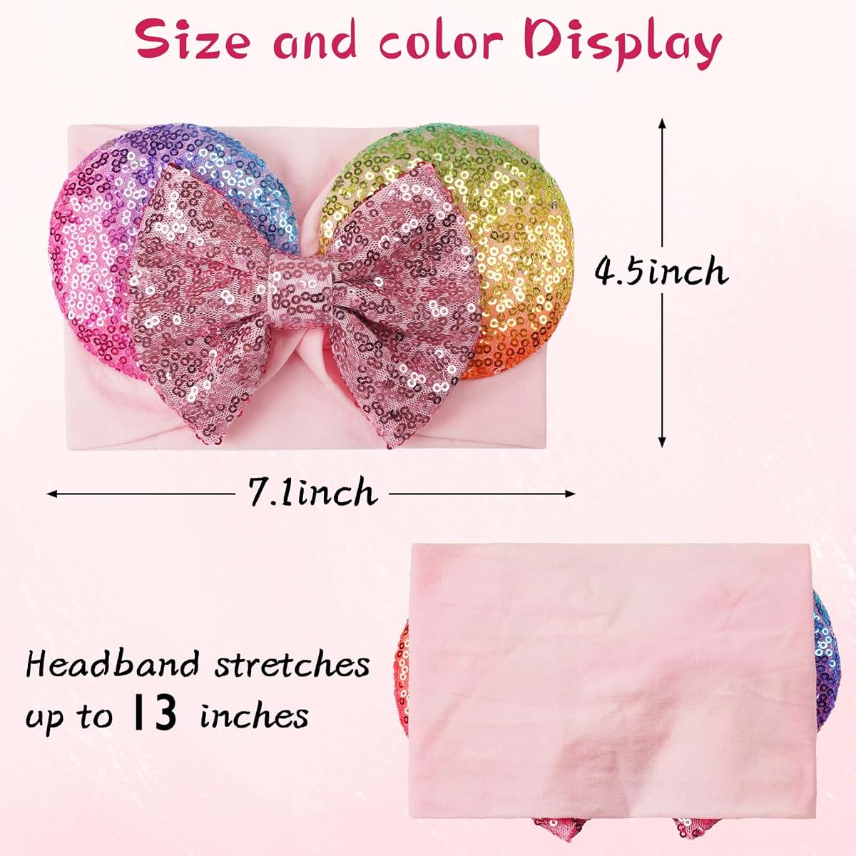 BBGifts Baby Girl White Pink Mouse Ear Headbands 2PCS Nylon Sequins