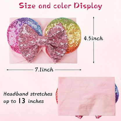 BBGifts Baby Girl White Pink Mouse Ear Headbands 2PCS Nylon Sequins
