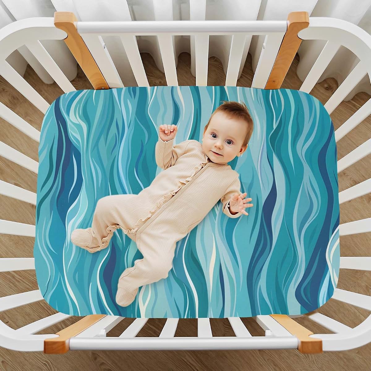 Sea Wave Blue Ocean Crib Sheets for Girls and Boys