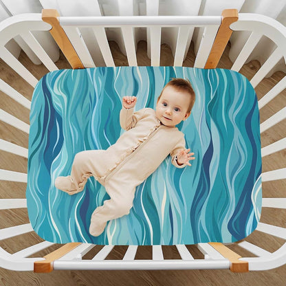 Sea Wave Blue Ocean Crib Sheets for Girls and Boys