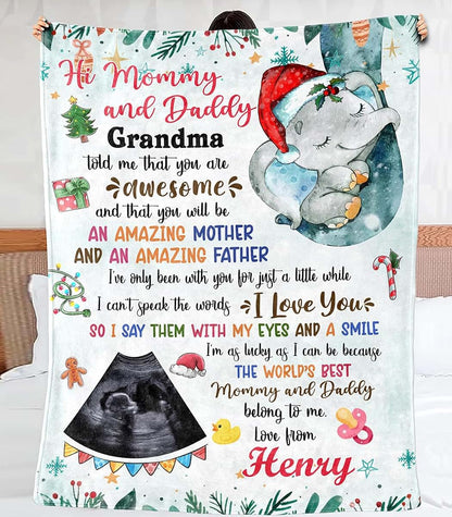 46Custom Personalized Blue Elephant Sonogram Photo Fleece Sherpa Blanket