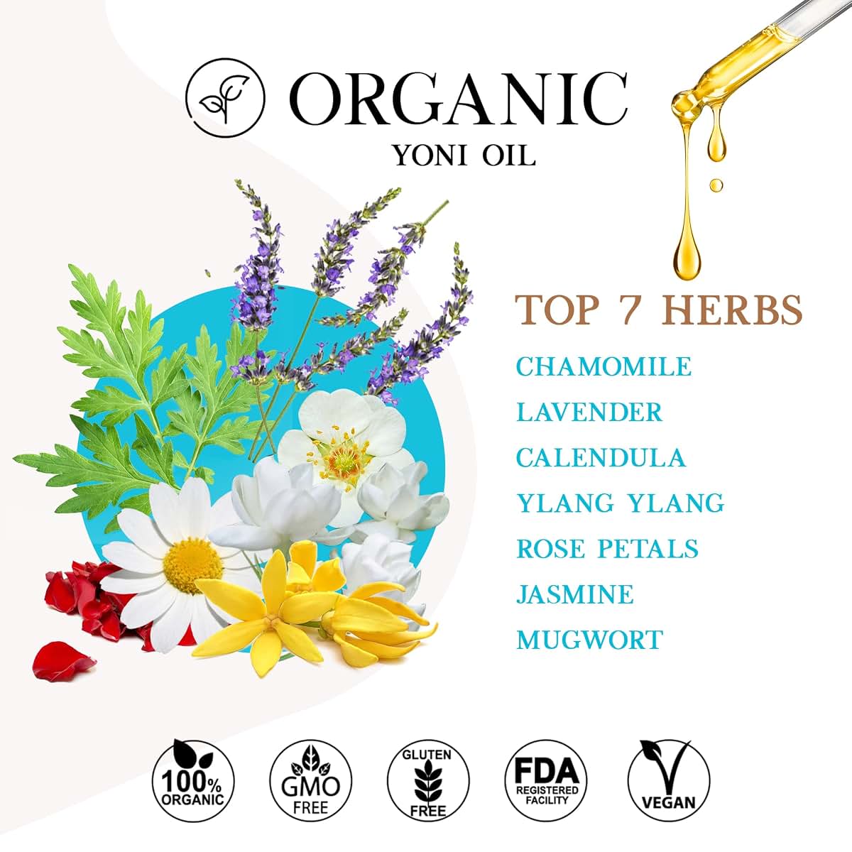 USA Made Yoni Oil, Mint Fresh Feminine Care Oil, Herbal Blend with Tea Tree, Jasmine & Chamomile, 2 oz