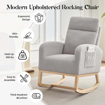 Glider Rocking Chair Nursery Accent Armchair with Side Pocket