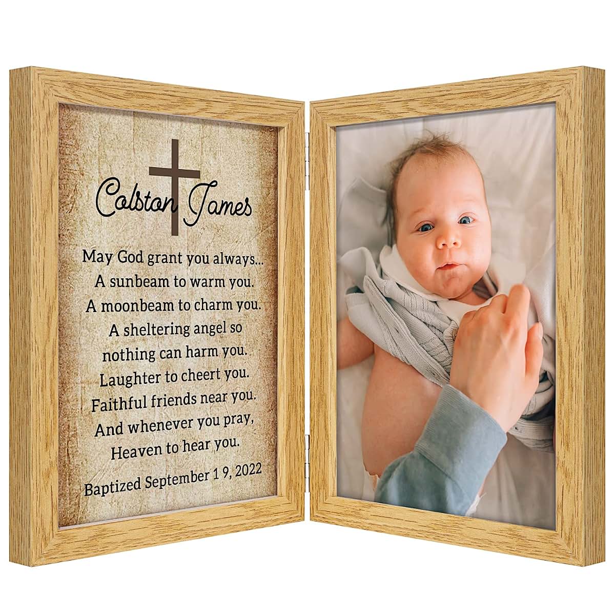 kullder Personalized Baptism Gift for Baby Customized Picture Frame Blessing Poem in 5x7 Double Photo Frame Catholic