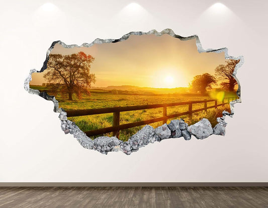 West Mountain Farm Wall Decal Art Decor 3D Smashed Sunset Sticker Poster Kids Room Mural Custom Gift BL363 (22" W x 14"
