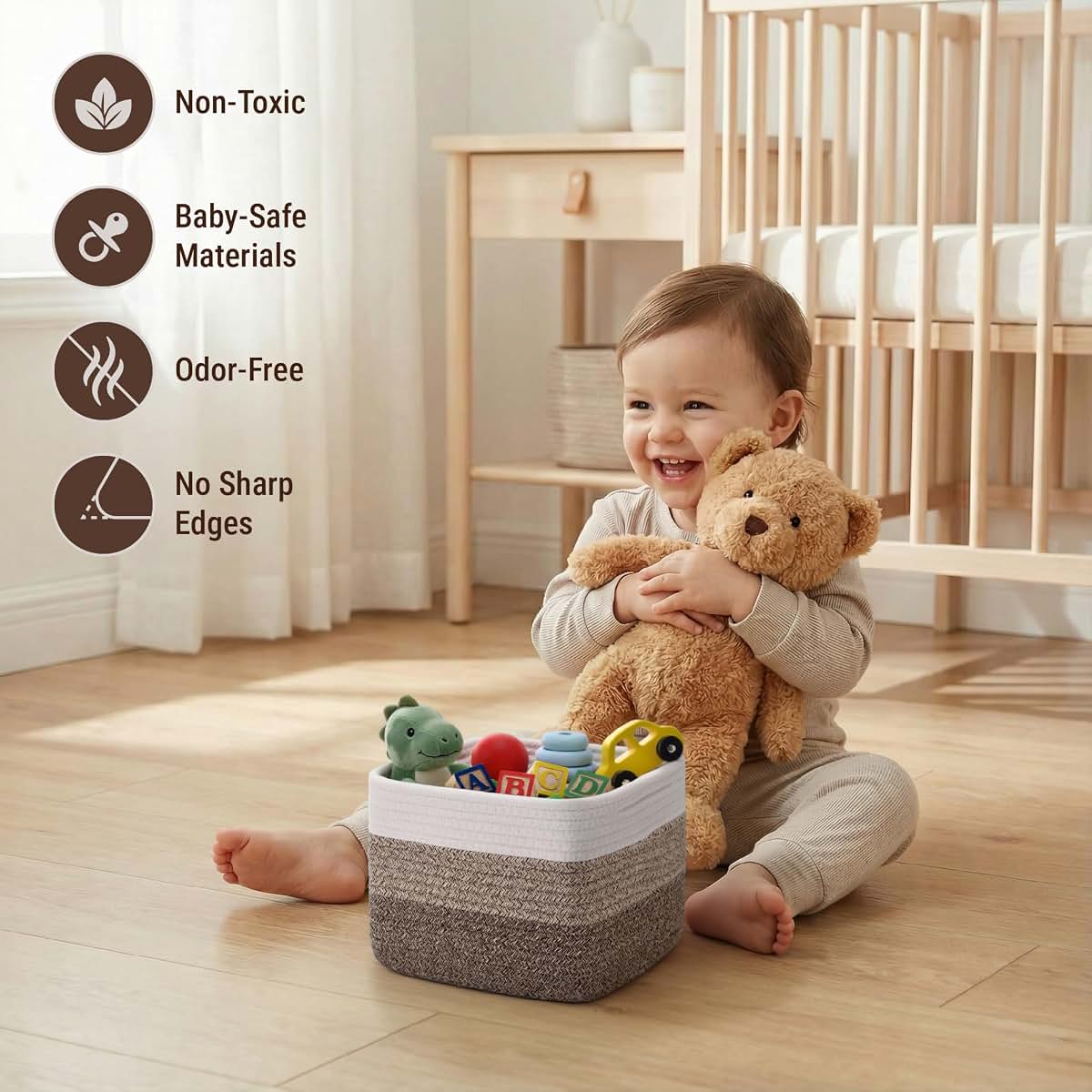 VIRETH HAUS 5-Pack Storage Cubes Woven Rope Baskets, 2 Sizes Organizer Bins (photo 4)