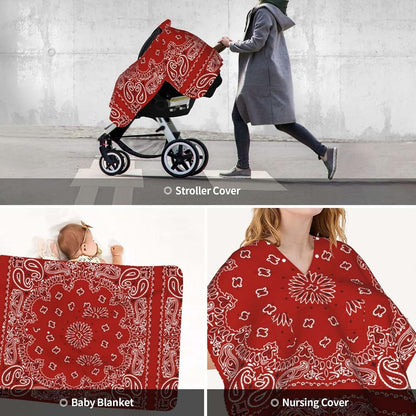 YonaJeik Red Bandana Pattern Baby Car Seat Canopy Cover Multi Use Shower Gift, Nursing Cover for Mom Nursing Covers (photo 3)