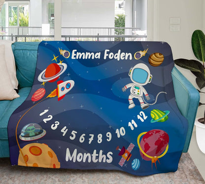TEEAMORE Custom Baby Monthly Milestone Throw Blanket Space Elements Design (60X80) (photo 3)