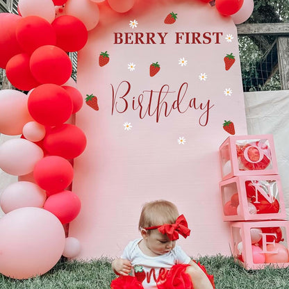 Strawberry First Birthday Backdrop Wall Sticker | Pink Party Decor