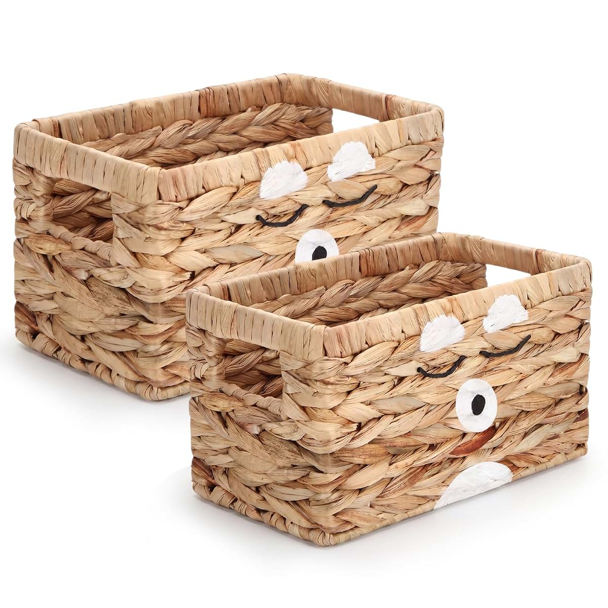 Bear Pattern Water Hyacinth Storage Basket Set for Organizing