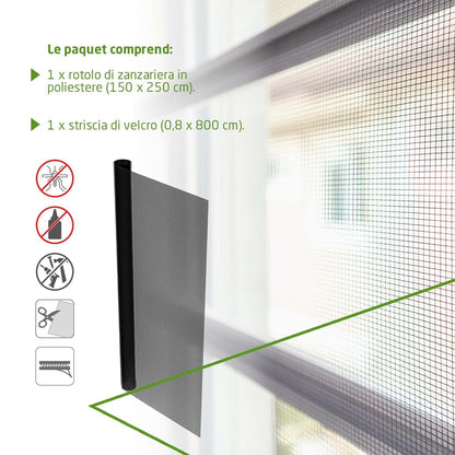 Amig - Mosquito Net for Windows and Doors - 150 x 250 cm - Easy Tool-Free Installation with Included Velcro - Black