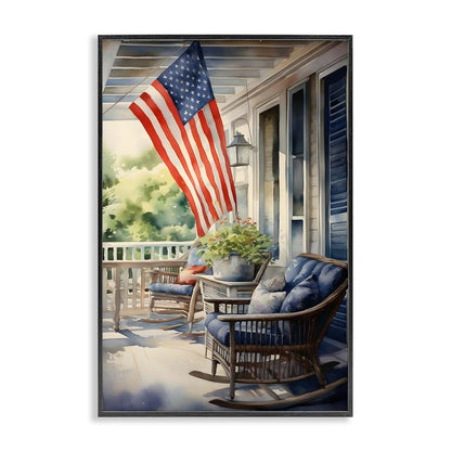 Porch American Flag Framed Giclee Art | Stupell Industries Wall Decor