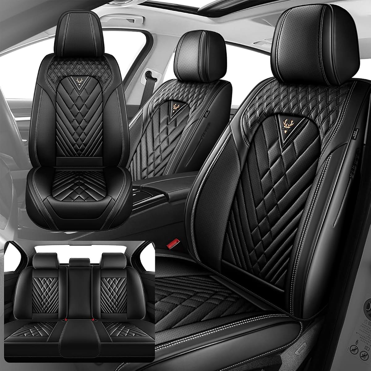 AutoSeatProtector Mitsubishi Car Seat Covers, Waterproof Faux Leather, Airbag Compatible, 5 Full Seats Pure Black