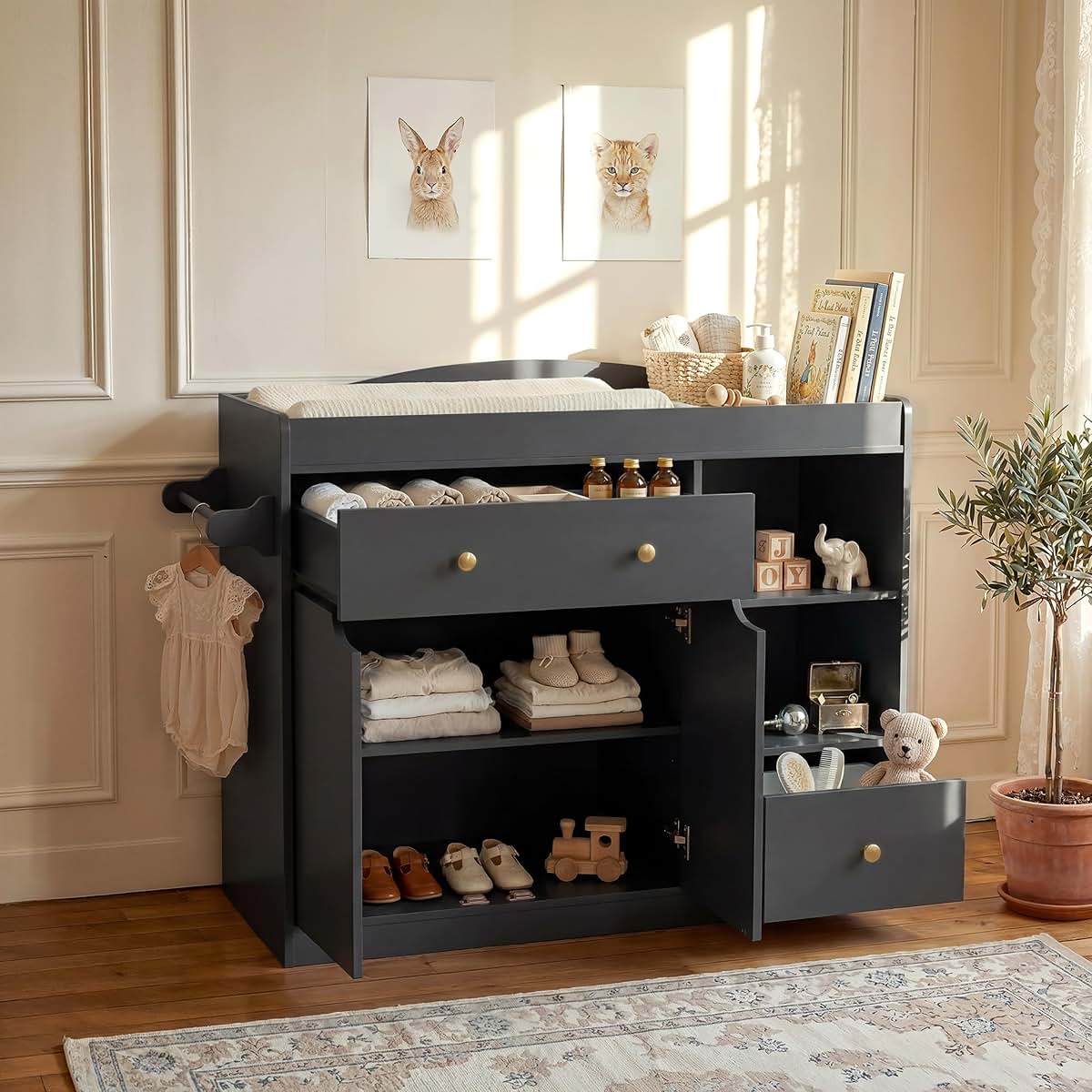 Yinghuo Furniture Baby Dresser with Changing Table Top, Baby Changing Table Dresser with Cabinet, 2 Drawers and 2-Tier (photo 3)