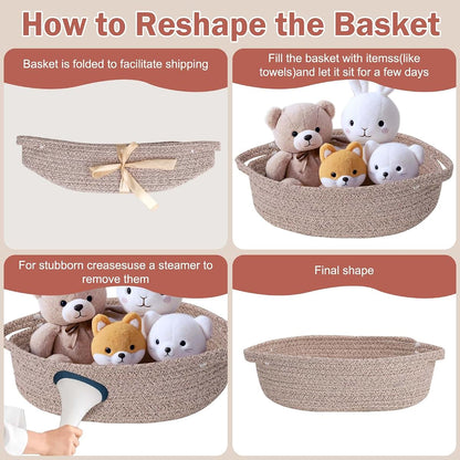 LWYMX Small Woven Cotton Rope Storage Baskets with Handle, 3 Pack Brown