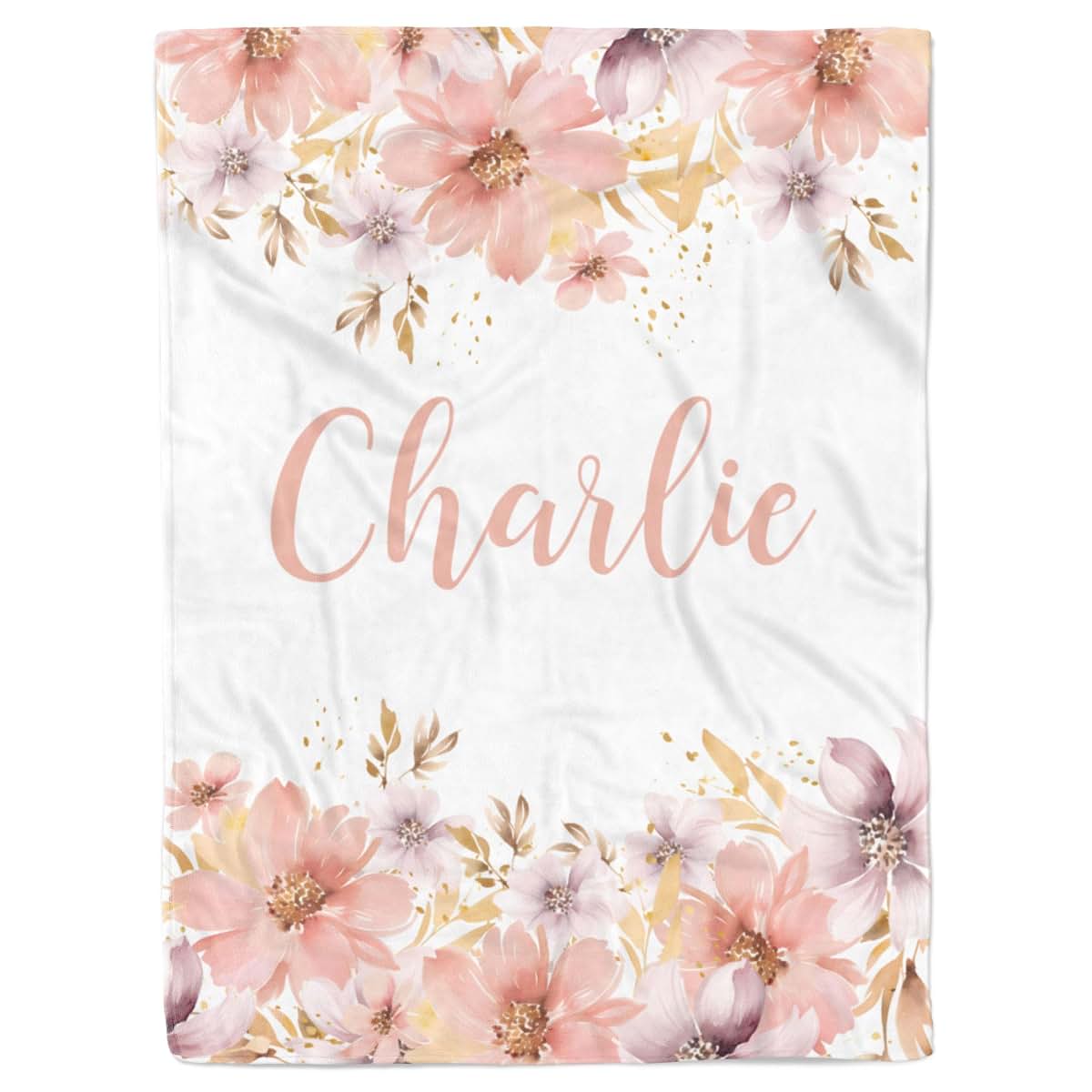 Lovable Gift Co Floral Personalized Baby Girl Blanket, Custom Name Gift, (Peachy Pink Gold, 30 x 40 Baby), BB-01