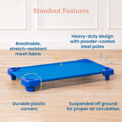 ECR4Kids Stackable Kiddie Cot, Ready-To-Assemble, Toddler Size, Classroom Furniture, Blue, 6-Pack (photo 4)