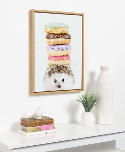 Hedgehog Donuts Framed Canvas Art for Nursery or Living Room