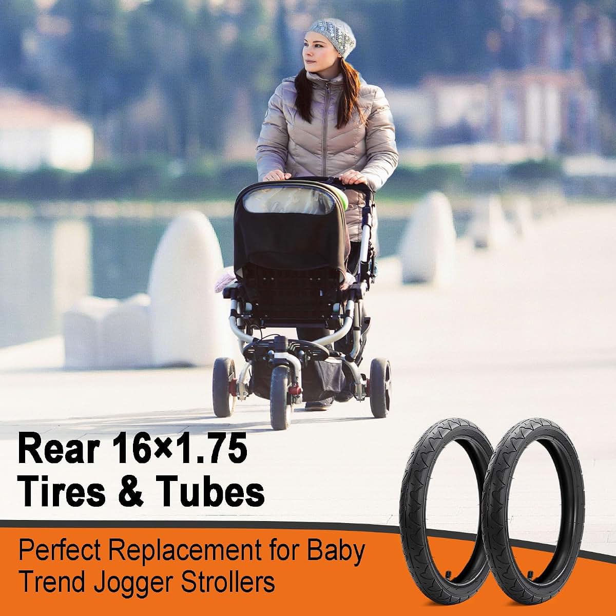 Rear Jogging Stroller Tire and Inner Tube Replacement Kit for 16-Inch Wheels