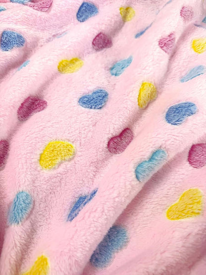 Klippo Double Layered Ultra Plush Dog Blanket, Colorful Hearts Pink, Large 50 x 30 Inch