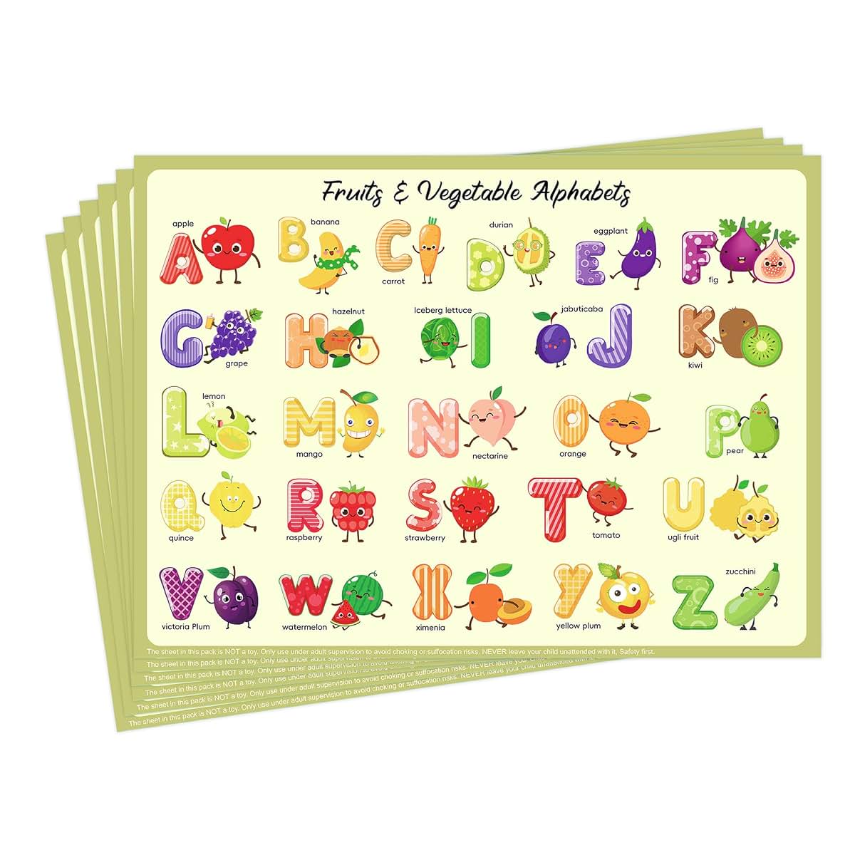 Disposable Placemats for Baby and Toddlers - 60 Pack Fruit Alphabet Table Mats