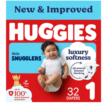 Huggies Size 1 Diapers, Little Snugglers Baby Diapers, Size 1 (8-14 lbs), 32 Count, Packaging May Vary