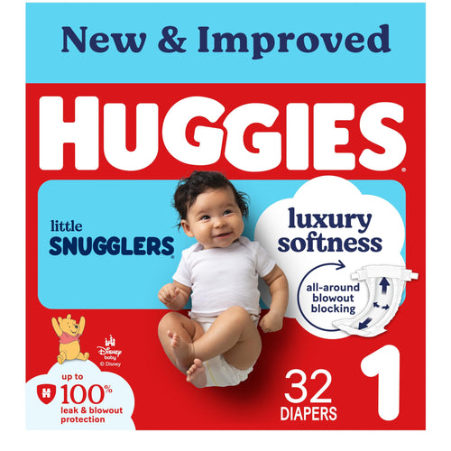 Huggies Size 1 Diapers, Little Snugglers Baby Diapers, Size 1 (8-14 lbs), 32 Count, Packaging May Vary