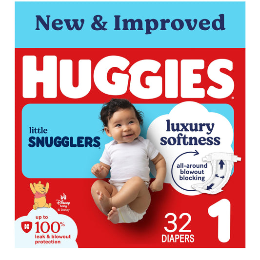 Huggies Size 1 Diapers, Little Snugglers Baby Diapers, Size 1 (8-14 lbs), 32 Count, Packaging May Vary