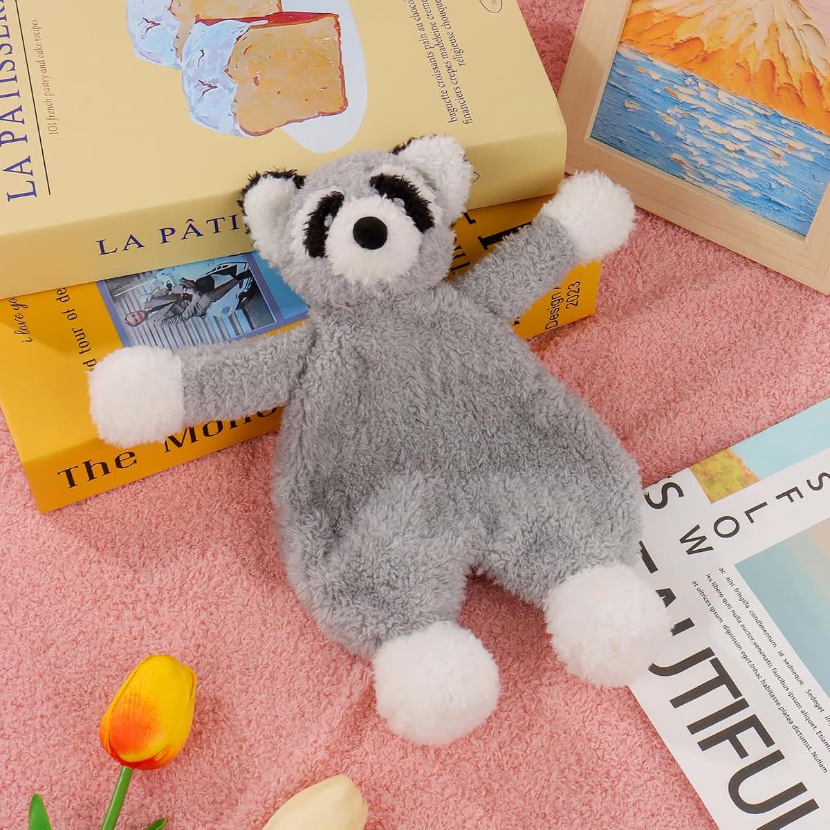 Apricot Lamb Raccoon Soft Lovey Security Blanket for Babies, 10 Inch Plush