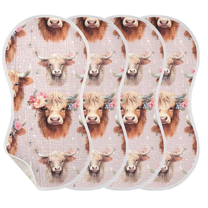 UMIRIKO Highland Cow Burp Cloths for Baby, 4 Pack, 22x11in