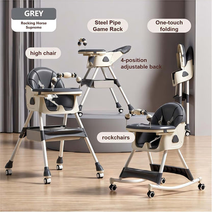 Reenborn PU Leather Baby High Chairs with Rocking Mode, Foldable Multi-Functional Baby Eating Chair with Adjustable (photo 2)