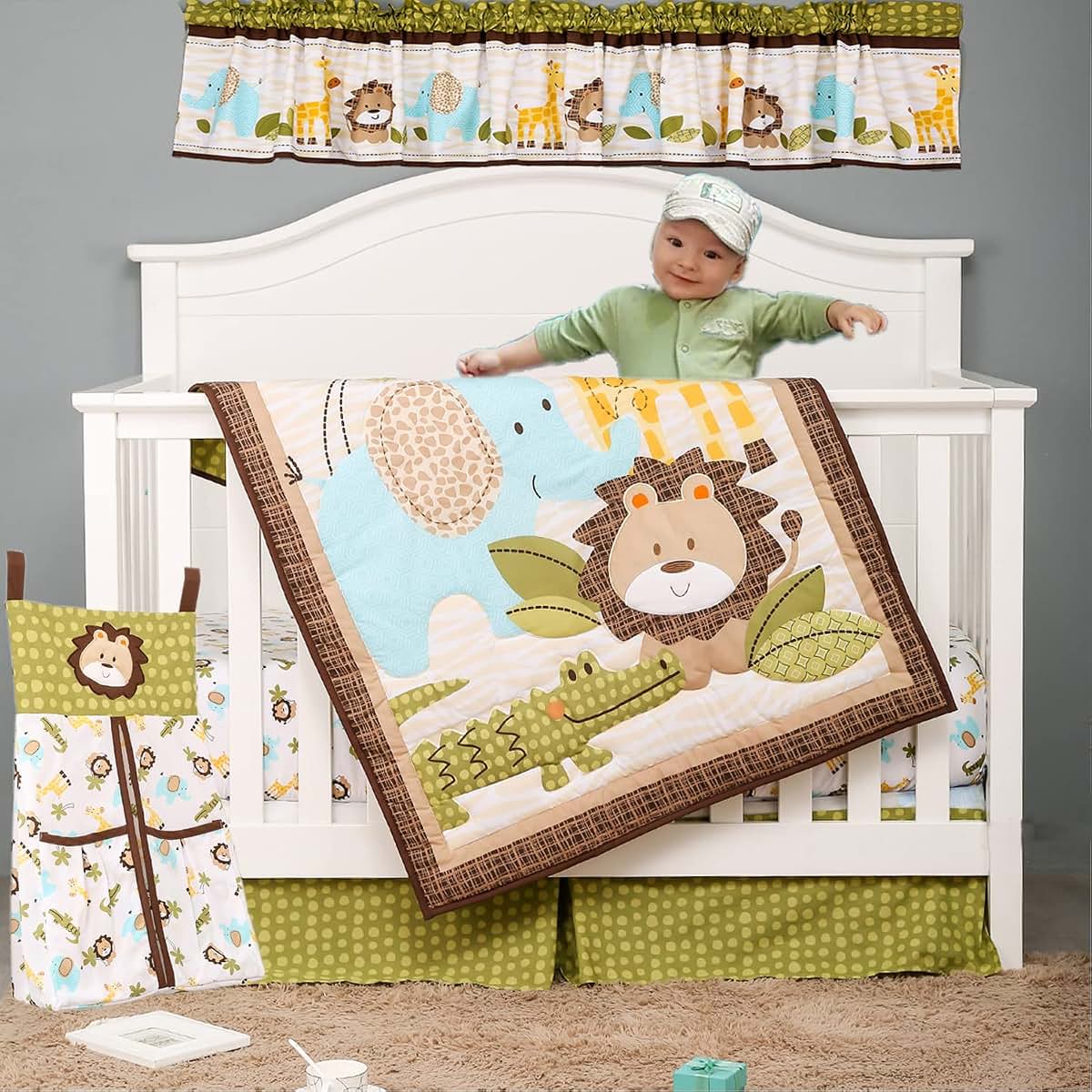 CribMATE Green Elephant Lion Giraffe Nursery Window Valance (photo 4)
