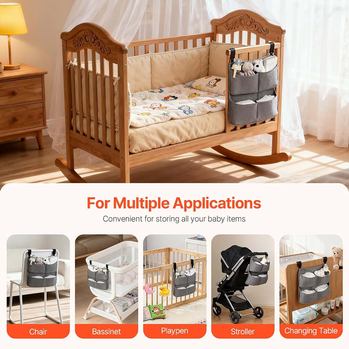 Cutebeams Hanging Diaper Caddy For Crib And Changing Table (photo 2)