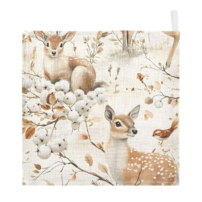 YETTASBIN Watercolor Deer Muslin Baby Washcloths, 3 Pack